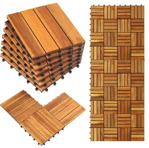 USA Warehouse Acacia Decking Wood Patio Tiles 8 Slats Decking Tiles Easy Snap Interlocking Floor Tiles for Indoor and Outdoor