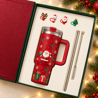 Gobelet isotherme en acier inoxydable à double paroi de 40 oz, sans BPA, écologique, avec paille et poignée, personnalisable, boîtes cadeaux de Noël, couvercle, 6-12