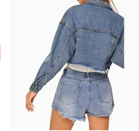 Veste en jean déchirée bleue à bords effilochés S-XXL pour femme, printemps-automne, simple boutonnage, décontractée, manteau en denim
