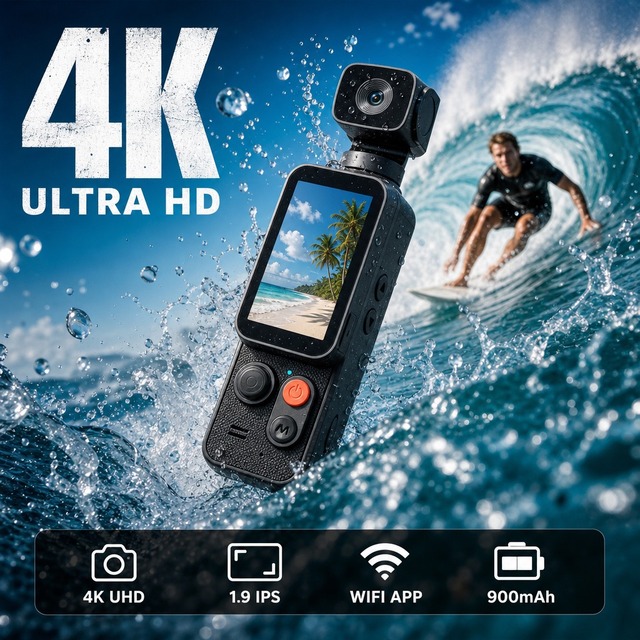4K Pocket Action Cam Handheld DV 1.90inch IPS Display 2.4G WiFi Remote Control Loop Recording Portable Travel Video Camera