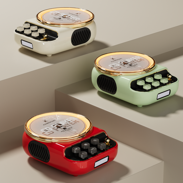KUANGXIANG Portable Retro 4-in-1 Music System CD Player with for Bluetooth Speaker FM Radio and LED Night Light
