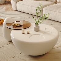 Table Basse Extensible Tuochen Moderne et Luxueuse, Meuble TV Style Patte de Chat Crème, Haut de Gamme en Bois Massif avec Rangement pour Petits Appartements