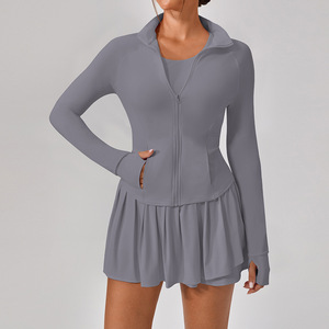 Personnaliser l'étiquette UPF50 + ensembles de fitness en plein air fermeture éclair complète col montant veste et jupes ensemble de pantalons Tennis Golf Badminton ensemble - Product Image 5