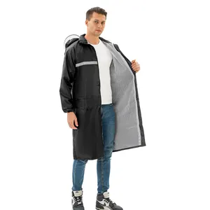 Capa de chuva longa com capuz em PVC para mulheres e homens, capa de chuva elegante para adultos, tecido Oxford, logotipo para caminhadas ao ar livre e pesca