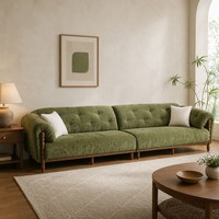 Canapé de salon haut de gamme 3 places 300 cm en velours chenille vert olive avec cadre en bois de frêne crème style Mid-Century