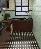 Carreaux de sol en céramique mate au design moderne, à bords droits, motif carré noir et blanc