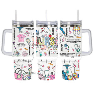Cadeau personnalisé pour la journée des infirmières <span class=keywords><strong>Tasse</strong></span> à café 40 oz Nurse Life Gobelet de voyage isolé 40 oz Tasses avec poignée et paille - Product Image 3
