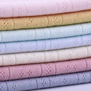 Nhà Máy Bán Buôn Dệt Kim Pointelle 3D Jacquard 100% Chải Kỹ Cotton Jacquard Vải Cho Bé Romper T-Shirt Tank Top Trẻ Em Pajama