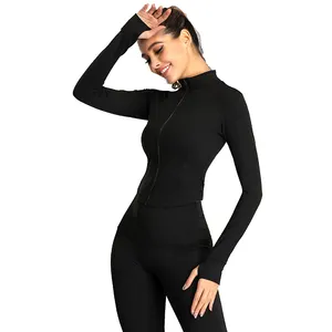 New Style Stand-Up Collar Sports Running Fitness Quick Dry Running Top Women Long Sleeved Black Yoga Jacket