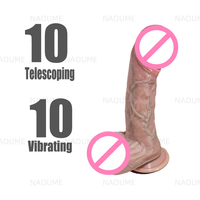 Flüssigsilikon-Dildo-Vibrator für Frauen, Künstlicher Penisförmiger Sexspielzeug mit Teleskopfunktion, Heizung und Kabelloser Fernbedienung