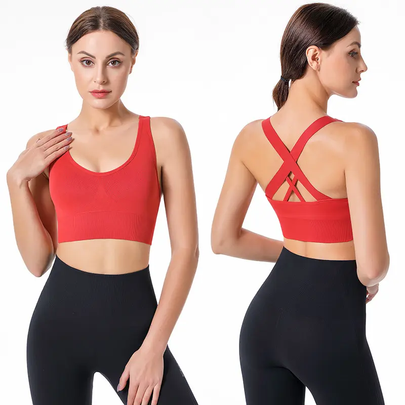 Vente chaude exercice vêtements de sport respirant Fitness haut grand sans couture Gym croix dos sport haut Impact Yoga sport soutien-gorge