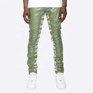 <span class=keywords><strong>Pantaloni</strong></span> in Pelle PU Elasticizzati da <span class=keywords><strong>Uomo</strong></span> Personalizzati Estivi con Stampa Cargo, Vestibilità Skinny, Stile Streetwear, Modello Svasato e Impilato - Product Image 6