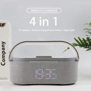 Haut-parleur Bluetooth multifonctionnel rétro pour bureau, <span class=keywords><strong>avec</strong></span> chargeur sans fil, horloge-réveil, <span class=keywords><strong>radio</strong></span> FM à bruit blanc et lampe d'ambiance de chevet - Product Image 2