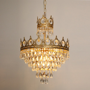 Lustre en cristal finition or, base d'ampoule E26, LED blanc chaud 3500K, hauteur réglable, intensité variable, luminaire suspendu rond pour salon - Product Image 2