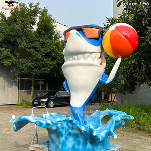 Modelo de Tiburón de Dibujos Animados en Fibra de Vidrio Personalizado para Parque Temático, Material de Resina de Fibra de Vidrio - Product Image 1