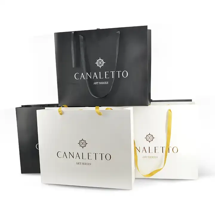 Sacchetto di carta regalo personalizzato con design logo di lusso sacchetto di carta per shopping sacchetto di carta con manico a nastro