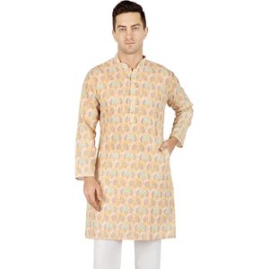 Conjunto de Kurta y Pijama para Hombre Triloki, Algodón con Estampado Digital, Ropa Tradicional Étnica India, Traje para Diwali y Puja, Pantalones Blancos - Product Image 2
