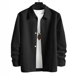 Chaqueta de Jacquard de un Solo Pecho para Hombre, Estilo Europeo Americano, Diseño de Parches de Color Sólido, Solapa Casual, Transpirable, con Dobladillo Redondo - Product Image 5