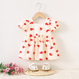 1425 Nouvelle robe d'été en coton imprimée cœur de princesse pour bébé <span class=keywords><strong>fille</strong></span>, <span class=keywords><strong>jupe</strong></span> pour 1 à 3 <span class=keywords><strong>ans</strong></span> - Product Image 4