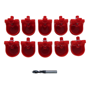 Kit 10 Set di Abbeveratoi Automatici Rossi in Plastica con Pompaggio a Pressione per Polli, con Punta per Trapano, per Pollaio da Giardino - Product Image 1