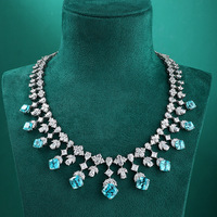 Collier Paraba Plaqué Argent Élégant et Haut de Gamme pour Femme, Chaîne Irrégulière de Luxe Légère pour Mariage, Forme Quadrilatère Exagérée