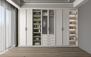 Armoire Balom personnalisable de style français moderne et classique avec <span class=keywords><strong>portes</strong></span> en verre cintrées et intégration en bois massif pour chambre à coucher - Product Image 3
