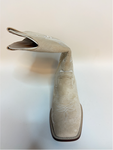 <span class=keywords><strong>Stivali</strong></span> da Cowboy Occidentali Personalizzati Beige e <span class=keywords><strong>Bianchi</strong></span> Ricamati per Donna, Punta Quadrata, Altezza Metà Polpaccio, in Finta Pelle Scamosciata con Linguetta a Strappo - Product Image 2