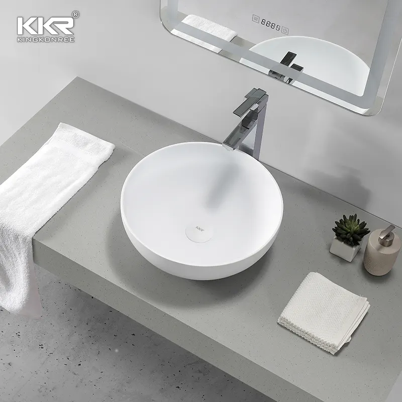 KingKonree Contemporary Artistic Design Solid Surface Acrylic Resin Stone Bathroom Wash Basins