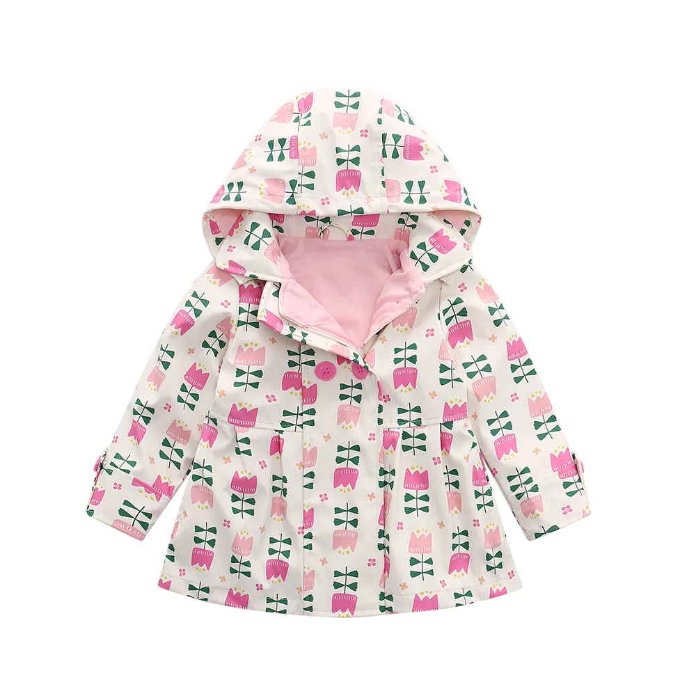 Outdoor Functional Waterproof PU Jacket Toddler Girls Waterproof Coat Cartoon Printed Rain Jacket For Kids Rain Wear