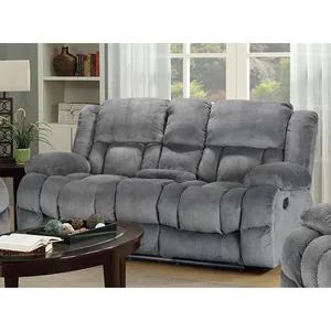 Luxo moderno Gray Microfiber Tecido Manual Recliner Sofá Set com Cup Holder e console com copo de bebida Motion Sofa