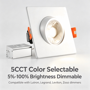 ไฟดาวน์ไลท์ LED แบบปรับมุมได้ทรงสี่เหลี่ยม 5CCT เลือกสีได้ ปรับความสว่างได้ พร้อมกล่องเชื่อมต่อโลหะ สำหรับที่อยู่อาศัยในสหรัฐอเมริกา - Product Image 2