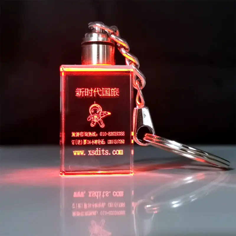 Mode 3D Laser gravé éclairer porte-clés en cristal Transparent/LED Flash lumière cristal porte-clés cadeau de Promotion