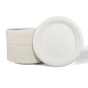 Customizable Compostable White Strong 100% Natural Biodegradable Eco Friendly Sugarcane Bagasse Disposable Paper Plates