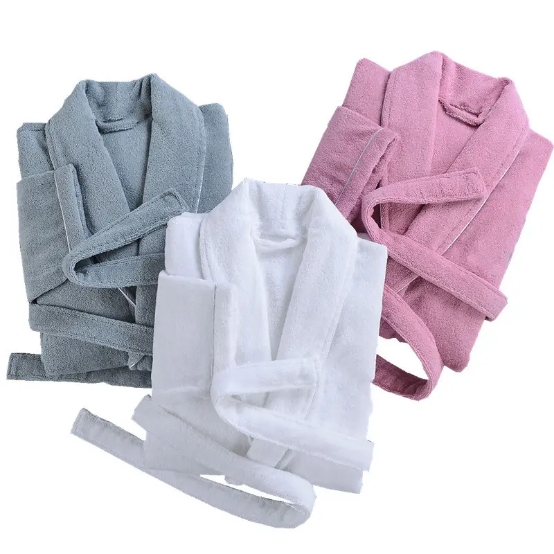 Wholesale super soft and warm solid color coral fleece couple bath gown bathrobe ladies and men long luxury Bath robe