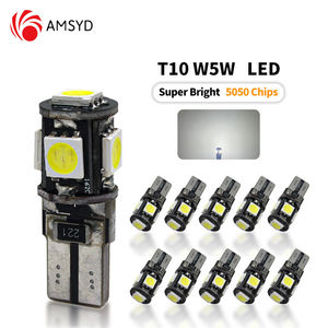 หลอดไฟรถยนต์ T10 Canbus สีขาว น้ำเงิน แดง 5 SMD 5050 LED รุ่น W5W 194 168 ป้องกันไฟแจ้งเตือนความผิดพลาด DC 12V หลอดไฟแบบ Wedge พร้อมตัวถอดรหัสสัญญาณไฟเลี้ยว - Product Image 1