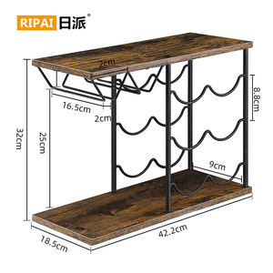Ripai Wine <b>Rack</b> Wooden Base With Glass Holder Modern Style For Kitchen <b>Bar</b> Party Use - Product Image 3