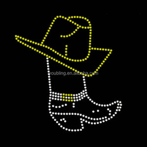 9色ホットフィックスカウガールハットブーツラインストーン転送カウボーイブーツラインストーンアイアンオンモチーフデカールパッチ熱伝達デザイン - Product Image 5