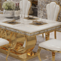 Table et chaises de salle à manger en verre et acier inoxydable doré de luxe pour cuisine, hôtel, chambre à coucher - pour les fêtes de mariage