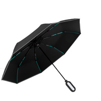 Parapluie de voyage et de trajets personnalisé avec logo OEM, grande taille, double 8 baleines, poignée mousqueton en fibre de verre, réfléchissant, coupe-vent, protection solaire et pluie