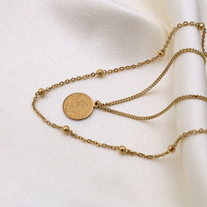 French Style Double Layer Necklace Gold Coin Pendant Zinc Alloy Chain Fashion Jewelry for Women - Product Image 3