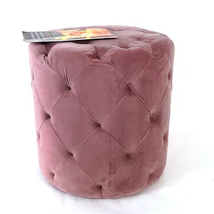 Kustom Gaya Nordic Penyimpanan Abu-abu Modern Kursi Sandaran Kaki Bangku Pouf Beludru Bulat Ottoman