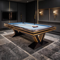 Table de billard américaine de luxe moderne 7/8/9 pieds, personnalisable, avec pieds en bois massif en forme de V, de qualité tournoi, et poches en cuir véritable