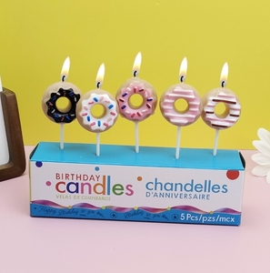 Bougies d'anniversaire populaires en forme de donut coloré, mignonnes, pour gâteaux, thème dessin animé, pour fêtes et célébrations, accessoires de pâtisserie - Product Image 4