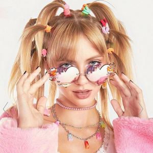 Lunettes de soleil sans monture personnalisées avec logo, nouvelle collection, mode unique, style steampunk, pour femmes, lunettes de soleil punk en forme de cœur pour femmes - Product Image 1