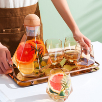 Ensemble de Carafe à eau et pichet en verre Borosilicate de 1300ml, avec couvercle à bille et gobelet