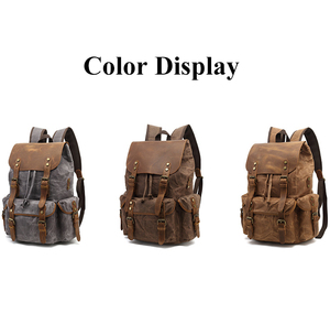 Droshipping Retro Style <strong>Brown</strong> Leather <strong>Backpack</strong> Bag Men's Genuine Leather Canvas Laptop <strong>Backpack</strong> for Travel Fashion <strong>Backpack</strong> - Product Image 2
