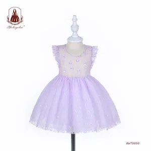 Gros Enfants Vêtements Mode Doux Bébé Robe Lilas Lavande Violet Dentelle Robe De Fille De Fleur Pour La Fête De Mariage