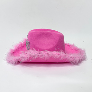 <span class=keywords><strong>Sombrero</strong></span> de <span class=keywords><strong>Vaquero</strong></span> Rosa de <span class=keywords><strong>Princesa</strong></span> al por Mayor con Corona de Diamantes de Imitación y Adorno de Plumas, <span class=keywords><strong>Sombrero</strong></span> Festivo Perfecto para Celebraciones Navideñas - Product Image 3