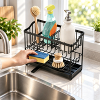 Support d'évier de cuisine en métal personnalisé, porte-éponge et torchon à drainage rapide, 2 niveaux, auto-drainant, pour comptoir