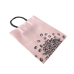 Wholesale High Quality Food Grade Eco Friendly Light <strong>Pink</strong> Coffee <strong>Bean</strong> Print Paper Gift <strong>Bags</strong> With Black Twisted Handles - Product Image 1